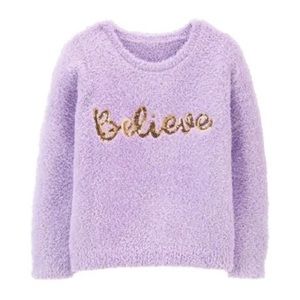 OshKosh Purple & Gold Fuzzy “Believe” Crewneck Sweater Girls Size 10